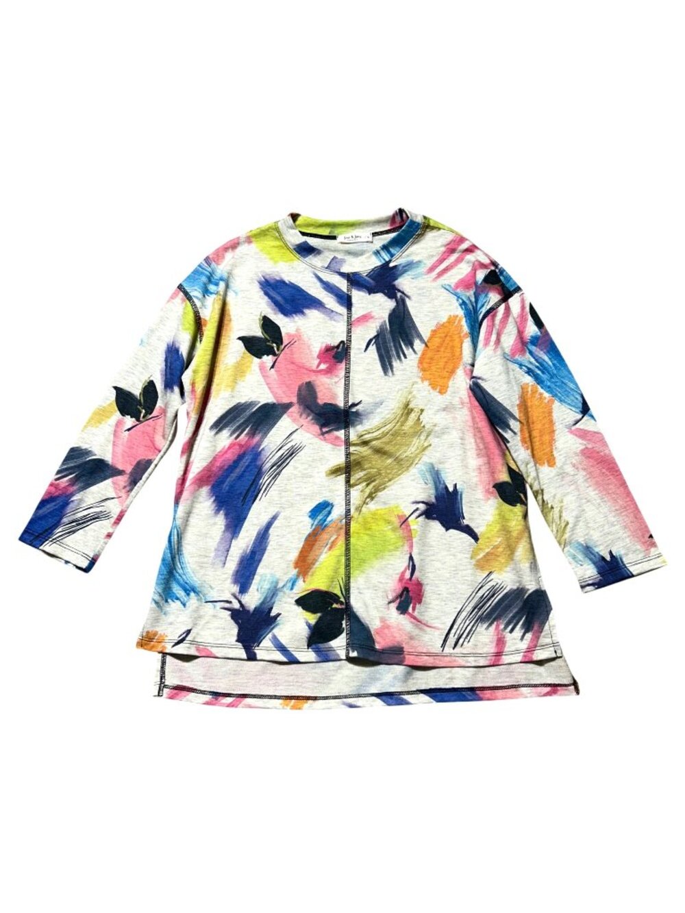 Jess & Jane Womens Small Colorful Abstract Print Tunic Top S 3/4 Sleeve